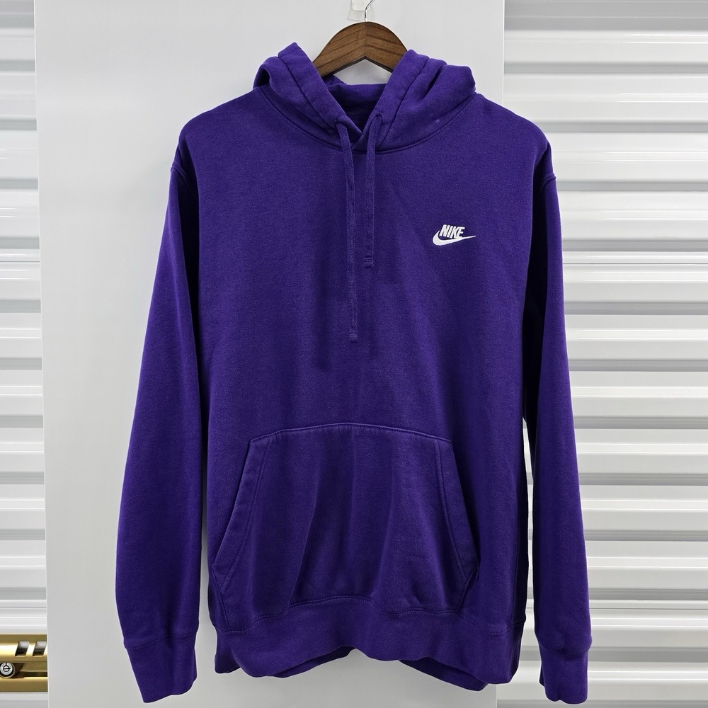 Nike Sportswear Club Fleece Hoodie Men's Large Purple White Logo Pullover